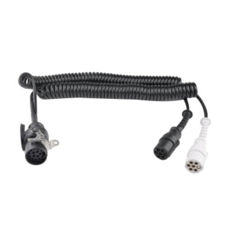 7-polet PU-spiralspole, den ene er 1 5-pin stik, de to andre er 24v plastikstik, kabellængde 1 m, 2m, 3m...JH047-F